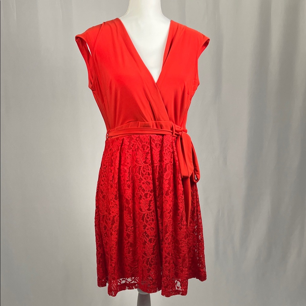 Dress Barn Red Lace Wrap Mini Dress Size 4